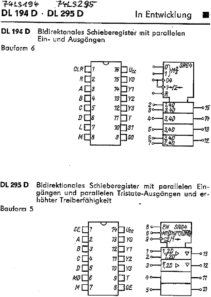 74 LS 295 (DL 295 D), 4-bit-Schieberegister   (M)